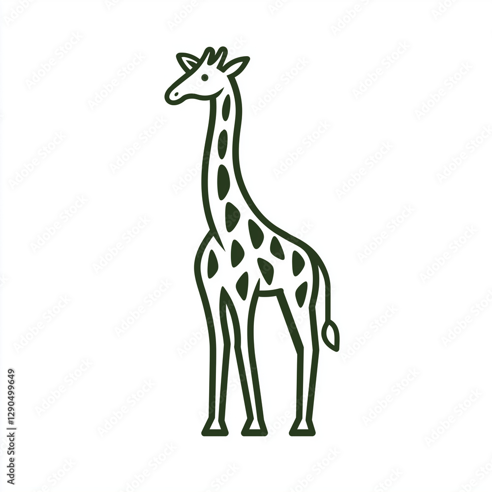 Obraz premium Line Art Giraffe Illustration Dark Green African Animal