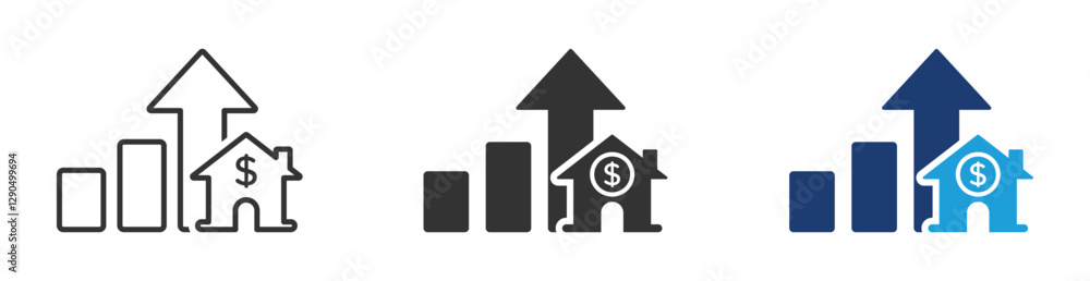 High cost of housing icon. Cost of housing increase sign. Real estate cost rise icon High cost of housing icon. Cost of housing increase sign. Real estate cost rise icon