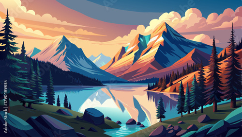 Bild auf Leinwand Glacial mountain Garibaldi lake at sunset
