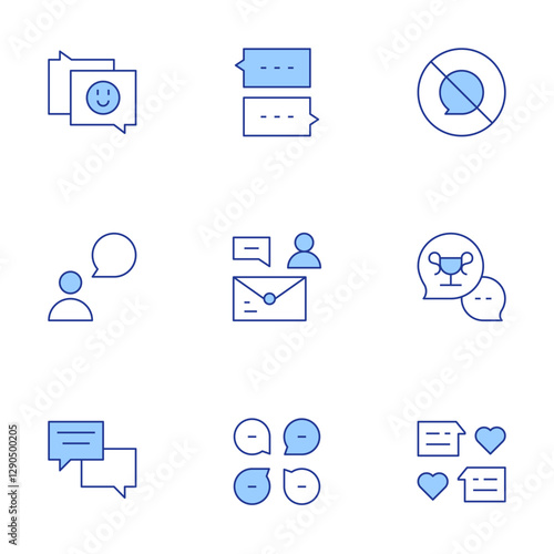 Chat icons set. Line Duotone style, editable stroke. no speak, chat, message, slack