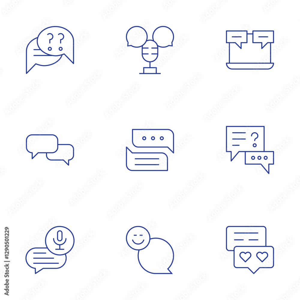 Chat icons set. Thin Line style, editable stroke. chatting, communication, voice chat, question Chat icons set. Thin Line style, editable stroke. chatting, communication, voice chat, question