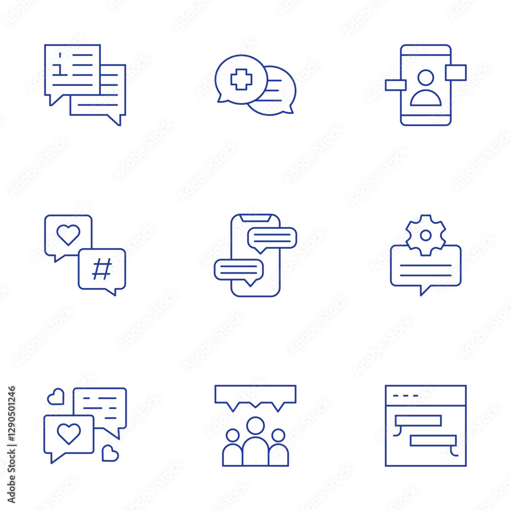 Chat icons set. Thin Line style, editable stroke. chatting, group chat, smartphone, message, chat Chat icons set. Thin Line style, editable stroke. chatting, group chat, smartphone, message, chat