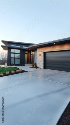 Stunning Modern Home Exterior with Concrete Driveway and Garage