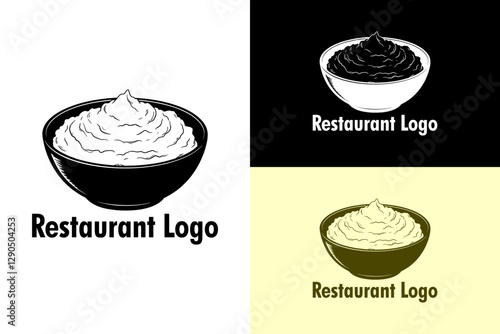 bowl of mashed potatoes, cream, restaurant logo, food, foodie, food blog, recipe web logo, food cart, food van, delicious, yummy, kitchen, chef, vector, logo, abstract