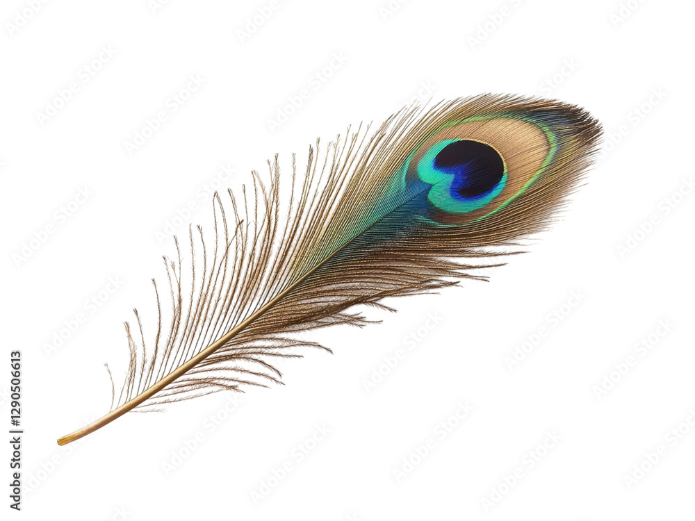 Obraz premium Magnificent Peacock Feather Close Up Studio Shot A Detailed View of a Single Peacock Feather