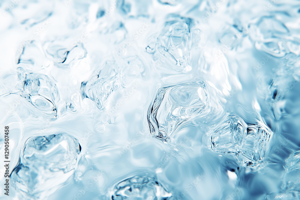 Close-Up of Transparent Ice Surface with Blue Tones and Intricate Natural Textures Close-Up of Transparent Ice Surface with Blue Tones and Intricate Natural Textures