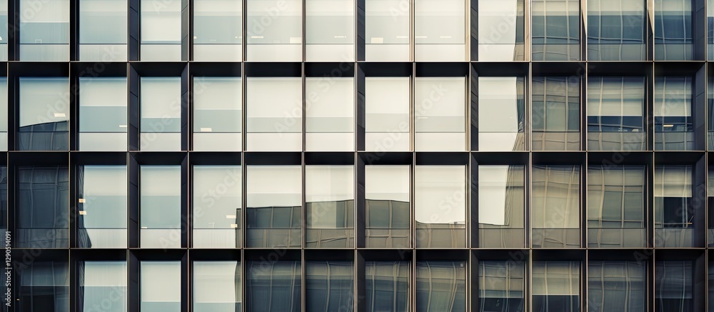 Modern glass facade of a tall building showing reflective windows in varying shades of gray with a geometric pattern creating depth and interest Modern glass facade of a tall building showing reflective windows in varying shades of gray with a geometric pattern creating depth and interest