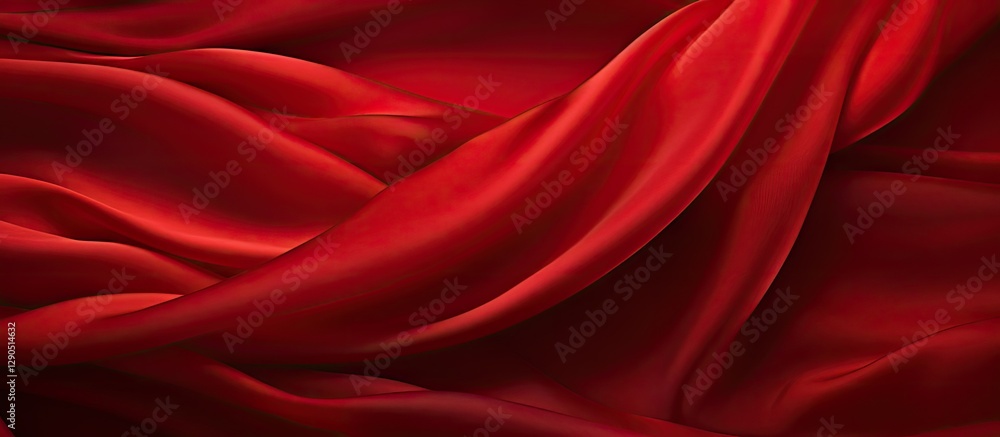 Obraz premium Smooth red silk fabric texture with flowing waves and deep shadows creating a rich, elegant background perfect for luxury themes.