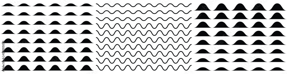 Wavy zigzag stroke lines pattern. Vector line border, wave ripple, zigzag, borders Wavy zigzag stroke lines pattern. Vector line border, wave ripple, zigzag, borders