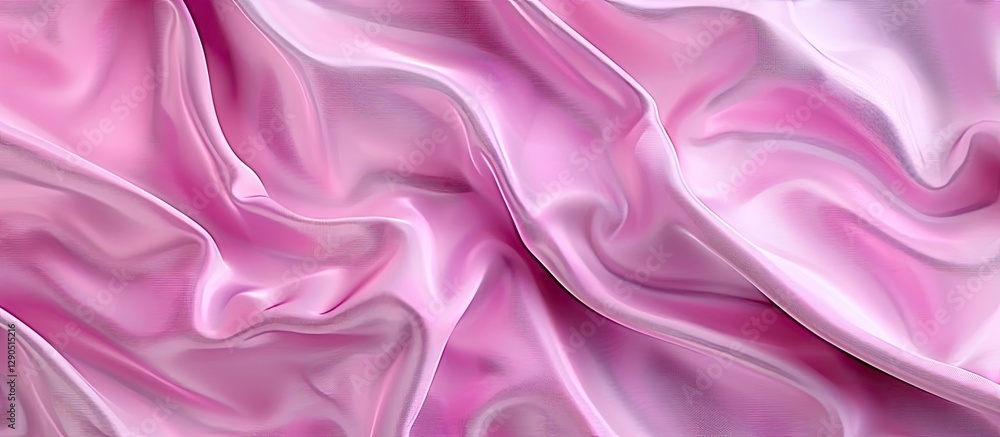 Obraz premium Soft pink silk fabric texture with flowing waves and gentle folds creating a smooth and elegant background for copy space on the right.