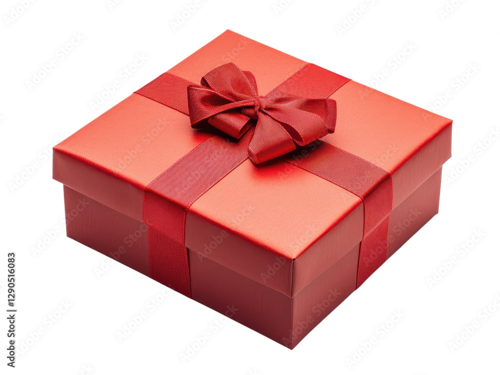 Obraz premium A Beautifully Wrapped Red Gift Box with a Satin Ribbon Bow: A Perfect Present for Any Occasion