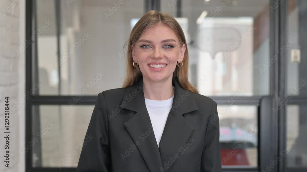 Portrait of Confident Young Businesswoman inviting People Portrait of Confident Young Businesswoman inviting People