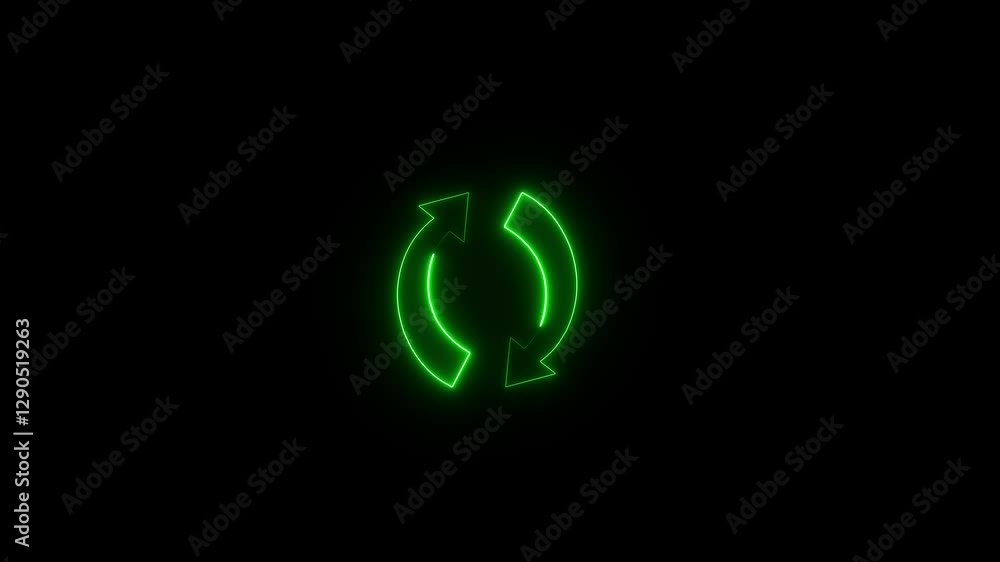 Neon sync icon green color glowing animation black background Neon sync icon green color glowing animation black background