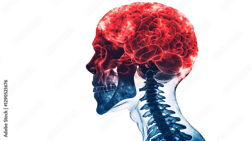 A digital illustration showing a side profile of a human skull with a vibrant, red brain and a transparent spine, emphasizing the connection between structure and function. A digital illustration showing a side profile of a human skull with a vibrant, red brain and a transparent spine, emphasizing the connection between structure and function.