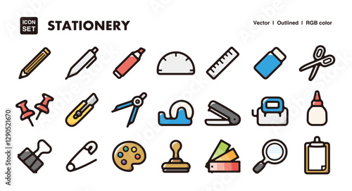 Stationery illustration icon set.Simple vector outlines, clipart for graphic design.