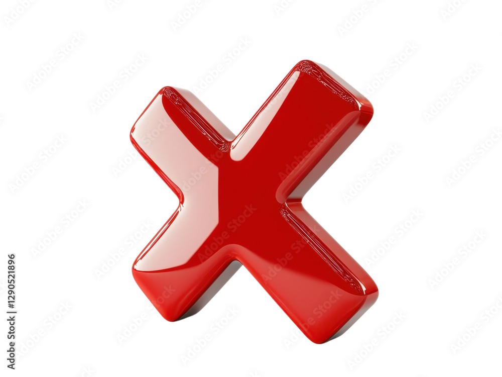 Fototapeta premium Glossy Red X Symbol 3D Render High Resolution Graphic Design Element