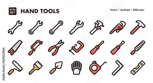 Tool illustration icon set.Simple vector outlines, clipart for graphic design.