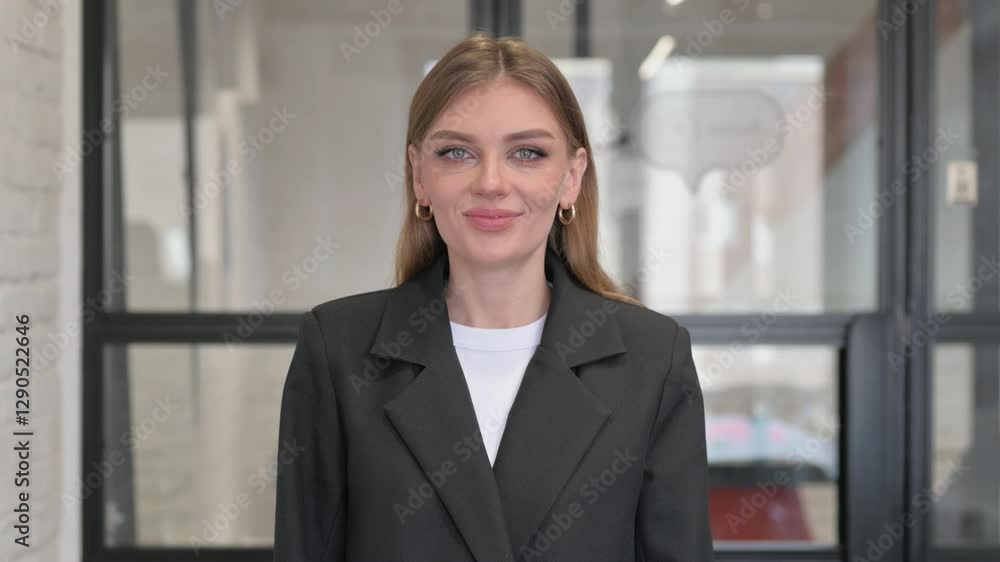 Portrait of Young Businesswoman Shaking Head in Approval Portrait of Young Businesswoman Shaking Head in Approval