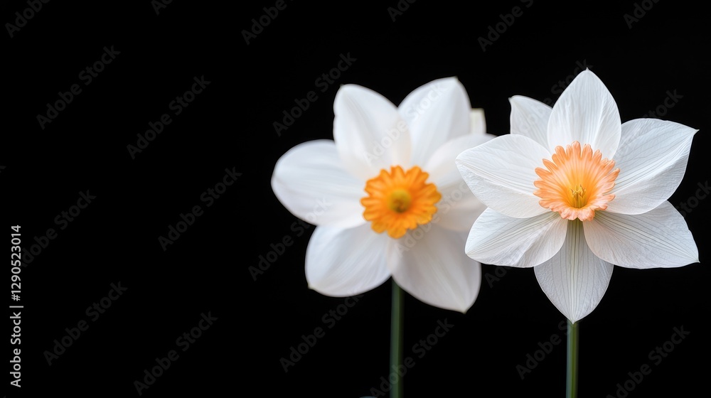 Obraz premium White daffodils against black background, spring bloom