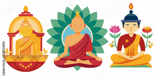Tranquil buddha meditation figures with lotus flowers for spiritual harmony design