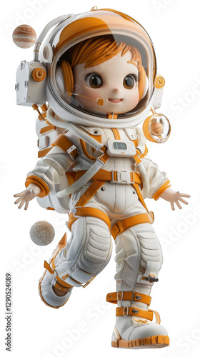 Adorable Astronaut Kid: A 3D Render of a Cute Child in Space Gear