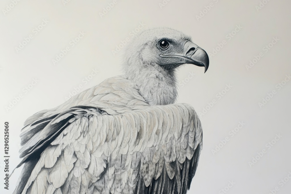 White-backed vulture captured in detailed artwork showcasing its majestic features and serene posture, White-Backed Vulture White-backed vulture captured in detailed artwork showcasing its majestic features and serene posture, White-Backed Vulture