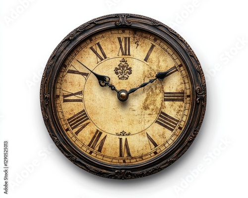 Wallpaper Mural A vintage-style clock icon with ornate black hands and faded design, isolated on white  Torontodigital.ca