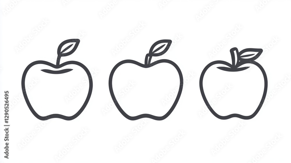 Minimalist outline of three apples with leaves in simple line art Minimalist outline of three apples with leaves in simple line art