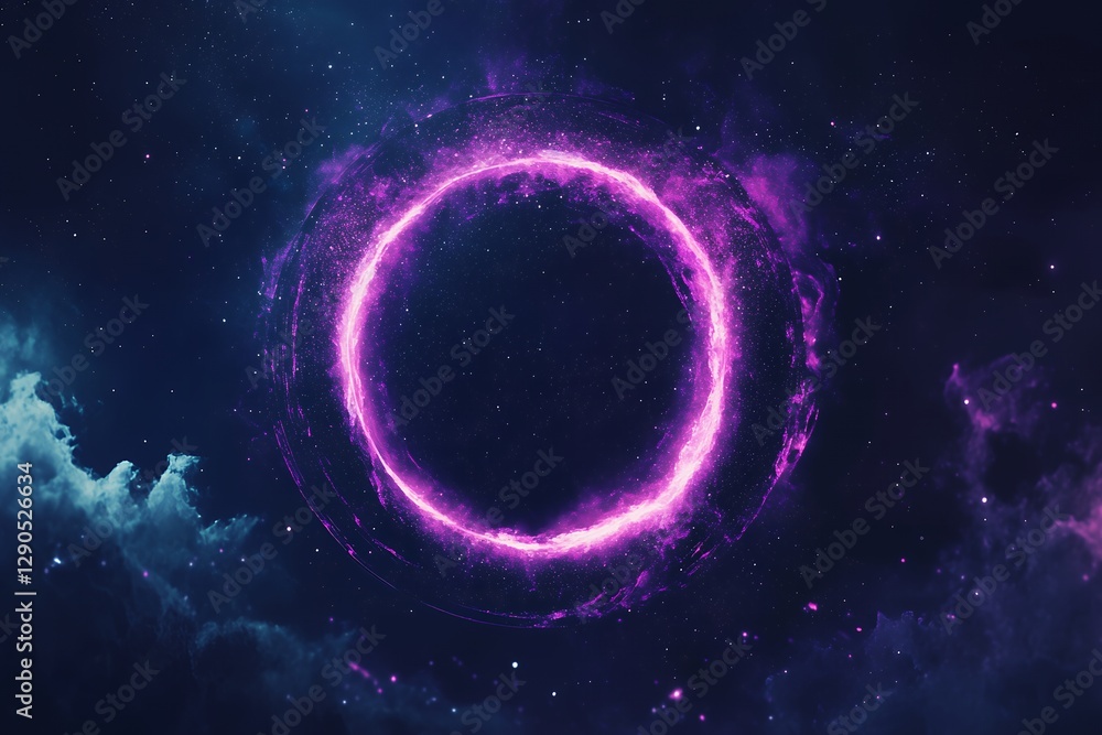 Obraz premium Mystical purple energy ring in a cosmic stellar background