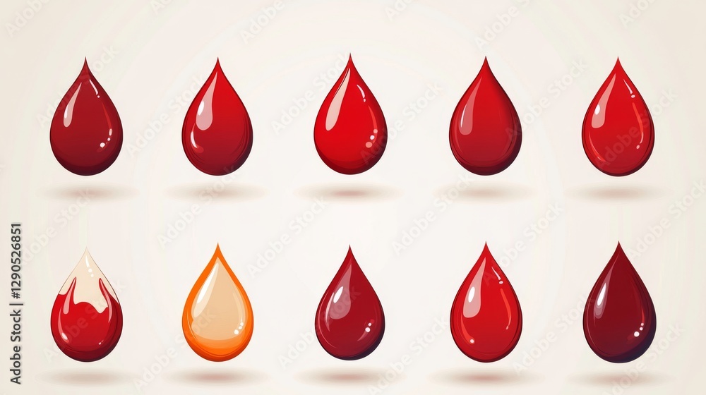 Various cartoon blood droplets displayed against a light background Various cartoon blood droplets displayed against a light background