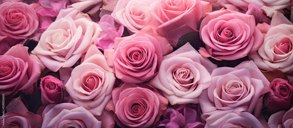 Blooming pink and soft lavender roses densely packed in a vibrant floral arrangement highlighting their delicate petals and rich textures. Blooming pink and soft lavender roses densely packed in a vibrant floral arrangement highlighting their delicate petals and rich textures.