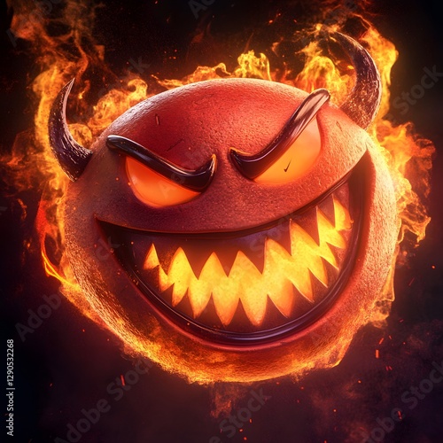 An Angry Devilish Smiley Face Surrounded By Flames of Fire
