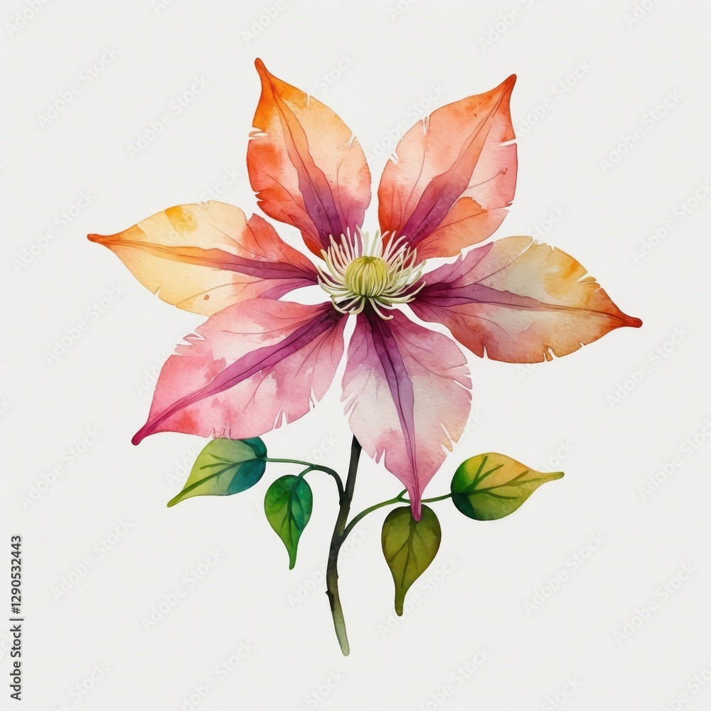 Obraz premium Watercolor Painting of a Pink and Orange Clematis Flower
