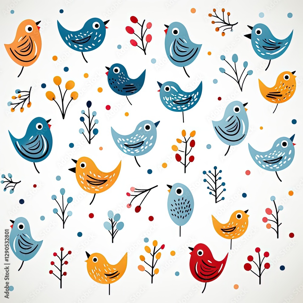 Obraz premium Elegant Bird Silhouettes in Risograph Print with Modern Design