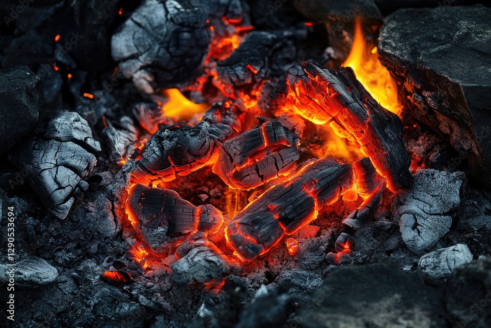 Close-up of burning embers in a campfire outdoors Close-up of burning embers in a campfire outdoors