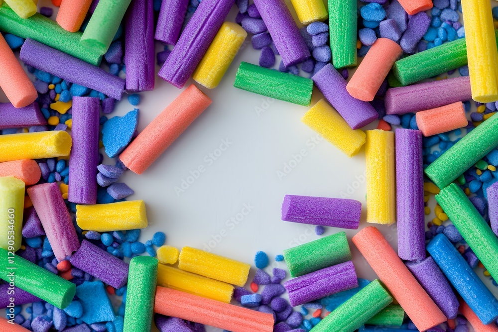 Naklejka premium Colorful foam sticks and pebbles in creative geometric arrangement