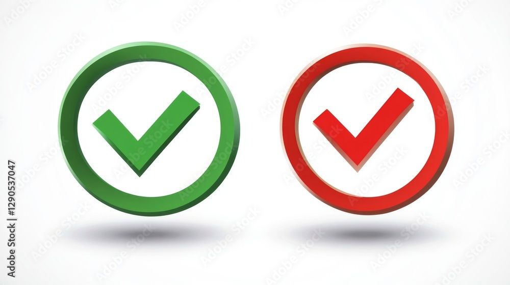 Green check mark and red cross symbols on white background Green check mark and red cross symbols on white background