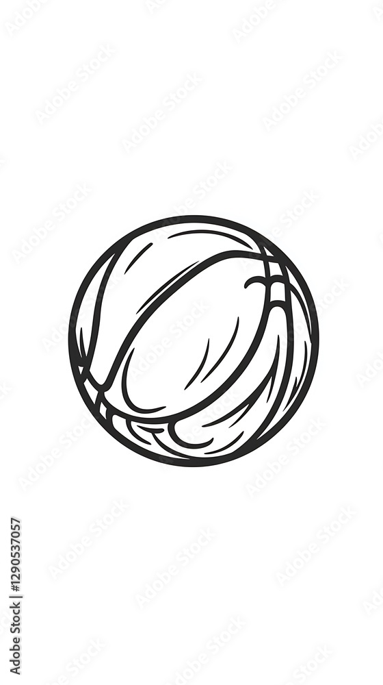 Basketball depicted using stark black lines on a white background Basketball depicted using stark black lines on a white background