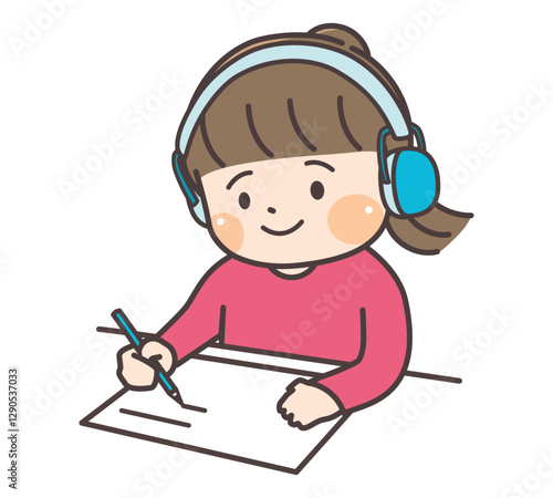 イヤーマフをつけた聴覚過敏がある女の子のイラスト