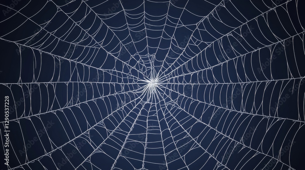 Obraz premium Intricate circular spider web against dark background