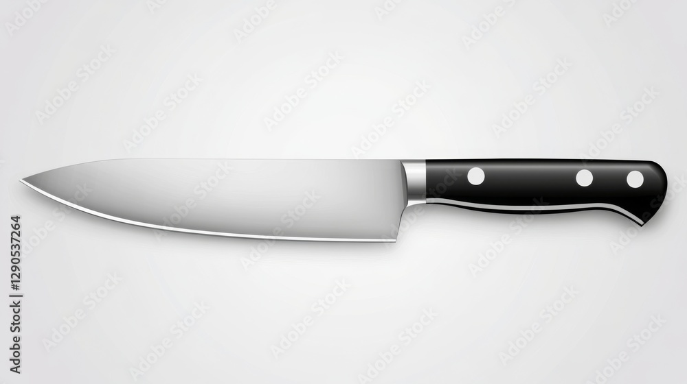 Sharp stainless steel chef knife with black handle on white background Sharp stainless steel chef knife with black handle on white background