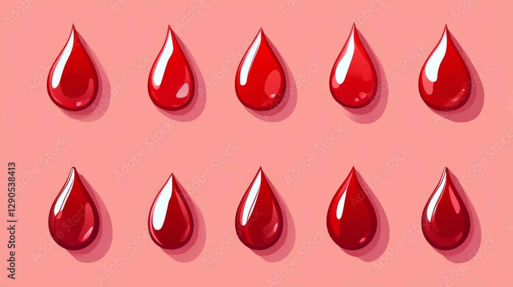 Red blood drops on pink background - repeated pattern