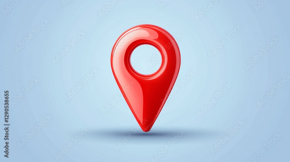 Red map pin icon on light blue background with shadow Red map pin icon on light blue background with shadow