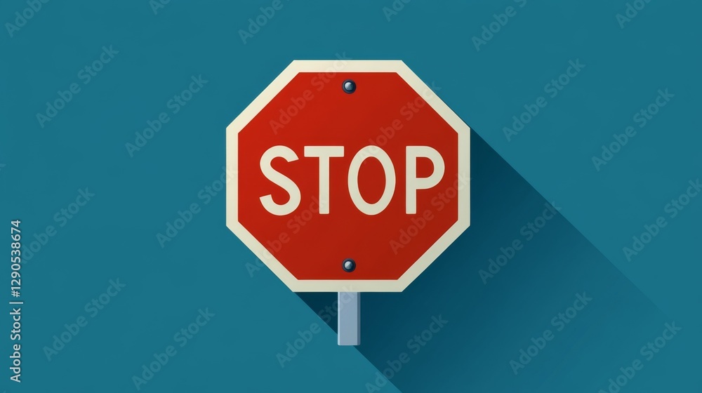 Red stop sign on blue background with long shadow Red stop sign on blue background with long shadow