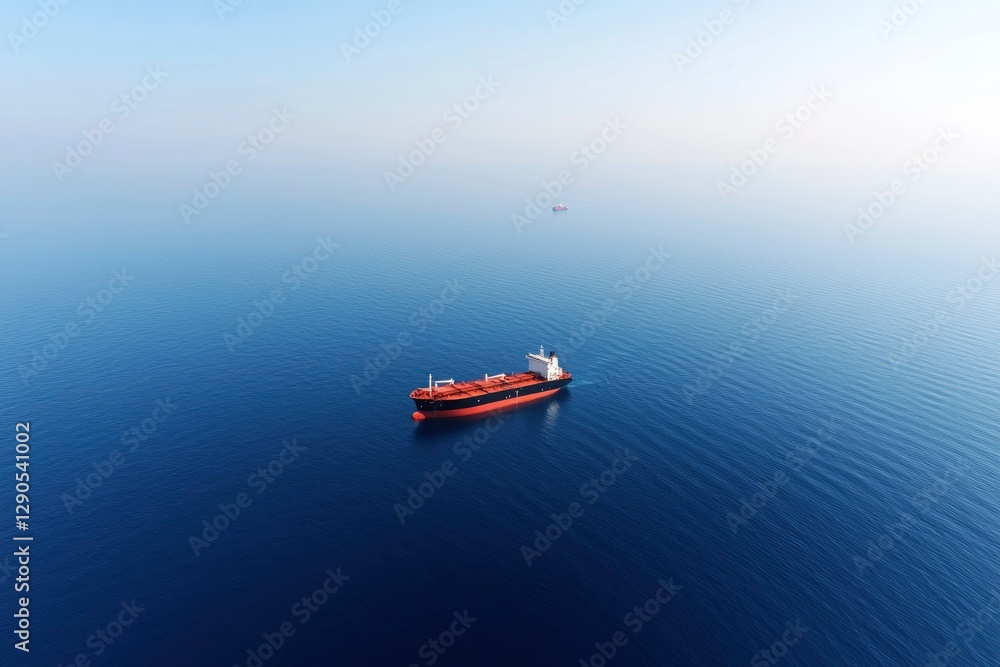 Naklejka premium Tanker ship sails in the blue ocean. Other ships distant, for global trade