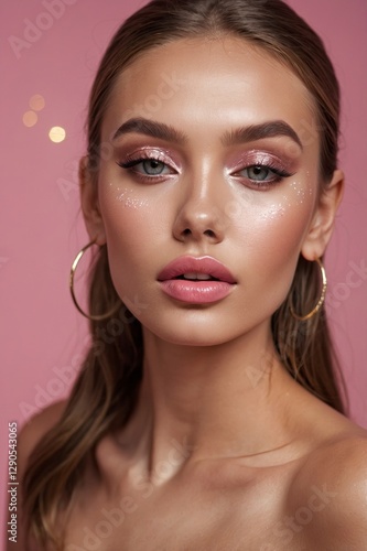 Stunning Pink Makeup Look with Glitter Accents