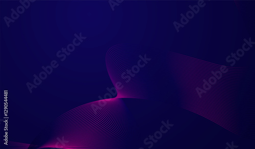 Abstract futuristic design with smooth, flowing wave-like patterns in shades of pink and purple against a deep blue background. The fine lines create a sense of movement