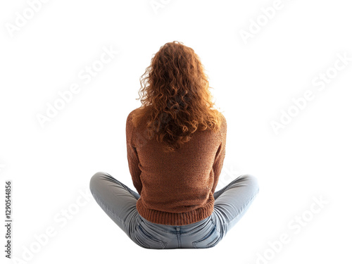 A Woman Contemplating Life  Back View of a Young Woman Sitting Cross-legged on the Floor