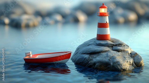 Coastal Lighthouse and Small Boat