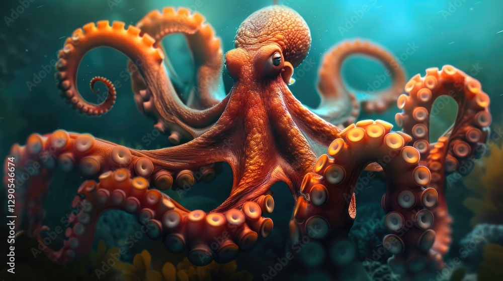 Obraz premium Orange Octopus in the Deep Blue